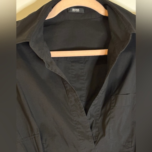 Vintage Hugo Boss Black Tailored Shirt Dress Minimalist Midi 90s Workwear - Picture 5 of 6